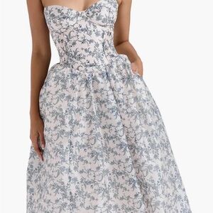 House of CB Strapless White and Blue Dress